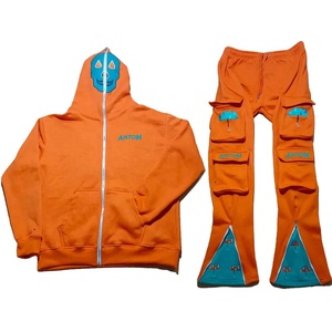 Ensemble de survêtement en coton unisexe deux pièces personnalisé OEM Pantalon de survêtement évasé décontracté et sweat à capuche avec impression bouffante 3D Survêtement unisexe d'hiver - Product Image 1