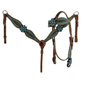 Handmade100หนังแท้ตะวันตก Headstall & ชุดปลอกคอเต้านม3D หนังพิมพ์สำเนียงดอกไม้ผู้ผลิตขายส่ง - Product Image 4