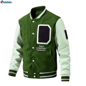 Chaquetas Varsity Personalizadas de Alta Calidad, Talla Grande, Invierno, Lana, Mangas de Cuero, Botones, Satén, Transpirables, Algodón, Casual - Product Image 1