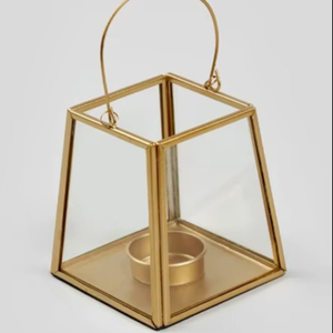 Nueva Linterna de Vela Colgante de Lujo, Forma Cuadrada, Decoración para el Hogar, Acero Inoxidable, Acabado en Color Dorado, para Hogar y Jardín - Product Image 1