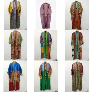 ชุดคลุมอาบน้ำผ้าไหมแท้ 100% ดีไซน์หรูหรา คอวี ปิดด้วยเชือกผูก แขนยาว สไตล์โบฮีเมียน ซารี คิโมโน ชุดนอน ชุดคลุมชายหาดสำหรับผู้หญิง - Product Image 1