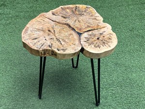 Mesa de Centro de Madera Petrificada de Resina Epoxi Hecha a Mano, Mesa Auxiliar de Tronco de Árbol Natural con Patas de Metal Tipo Horquilla, Decoración Rústica - Product Image 5