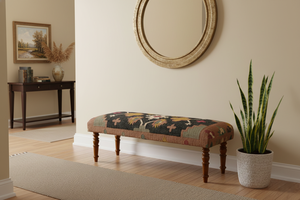 Banco Kilim de Yute y Lana Tejido a Mano – Banco Otomano de Madera Tapizado Estilo Bohemio - Product Image 5