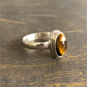 Casual Tiger Eye <b>925</b> <b>Silver</b> <b>Ring</b> (3.6 Grams) Simple Design Handmade Boho Unisex Solitaire Band For Daily Wear - Product Image 2