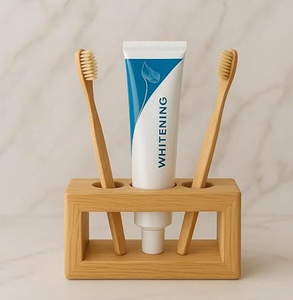 Trending Wooden Toilet Bathroom Accessories <b>Brush</b> and Toothpaste Holder for Decoration Luxury Bathroom Set for Home or Hotel Use - Product Image 2