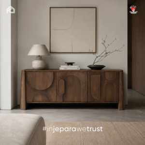 Buffet moderne en bois massif de style scandinave avec rangement mural pour salon, appartement, hôtel - Product Image 1