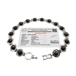 Divine Solutions Pyrite <b>Beads</b> <b>Bracelet</b> with Sterling Silver Chain Unisex Peace Design Gift for Hindus - Product Image 1