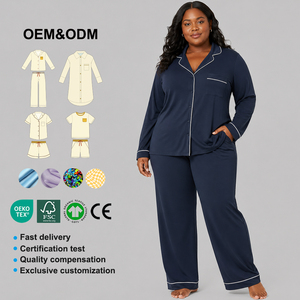 <span class=keywords><strong>Pigiama</strong></span> in Bambù a Maniche Lunghe Personalizzato, Set <span class=keywords><strong>Pigiama</strong></span> Casual Taglie Forti per <span class=keywords><strong>Donna</strong></span>, Comodo Abbigliamento da Notte <span class=keywords><strong>Oversize</strong></span> - Product Image 1