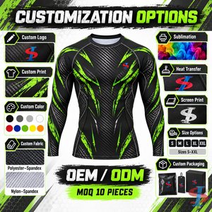 Custom Carbon Venom Grid <b>BJJ</b> MMA <b>Rash</b> <b>Guard</b> Men Long Sleeve Compression Shirt Sublimated Grappling Fightwear OEM Manufacturer - Product Image 5