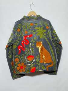 Bohemian Love Tropical Statement Tiger Snake Gray Suzani Floral Boho <b>Coat</b> Hand Embroidered Suzani <b>Velvet</b> Jacket Winter Cardigan - Product Image 4