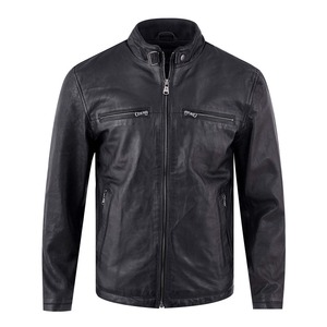 Veste en cuir véritable pour homme, style motard, avec fermetures éclair, pour grossistes - Product Image 1