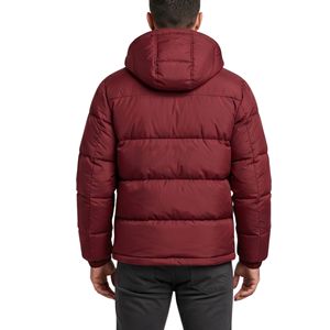Solid Burgundy Maroon Puffer Jackets For Mens <b>Heated</b> Horizontal Quilted Warm Jacket Hooded Windproof <b>Padded</b> Puffer Jackets - Product Image 2