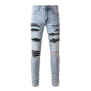 GENERSA SPORTS Jean droit pour homme, style Hip Hop, automne, en tissu mélangé, effet usé, avec élasthanne, taille mi-haute, fermeture boutonnée, léger - Product Image 3