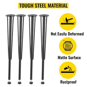 Set da 4 gambe per scrivania a forcina da 28 pollici, stile rustico/fai da te, per uso scolastico, con 3 barre in ferro e piedini in gomma nera - Product Image 2