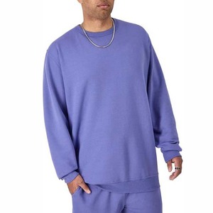 Sweat-shirt pour homme, coupe ample, couleur unie, violet, col rond, manches régulières, en coton tricoté, décontracté, pour l'automne, en vente - Product Image 1