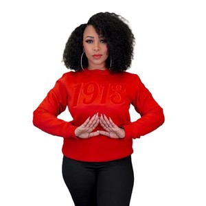 Sweat-shirt à col rond en chenille avec logo 1913, 100% coton, polaire premium écologique, vêtement de sororité, haut d'hiver DST grec - Product Image 2