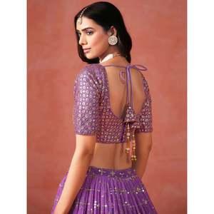 Sophistic Purple <b>Sequins</b> Georgette Plus Size Lehenga Choli for Marriage - Product Image 3