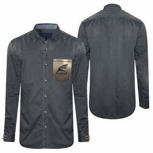 High Quality <b>Men's</b> Large Size Knitted <b>Denim</b> <b>Shirts</b> Casual Style Eco-Friendly Breathable Solid Blue Color - Product Image 1