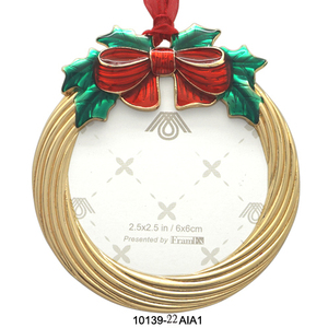 Metal <b>Christmas</b> Ornament Round Red Bow Holly Design 2.5x2.5 In Traditional Style Indoor Decor Handcrafted Finish - Product Image 1