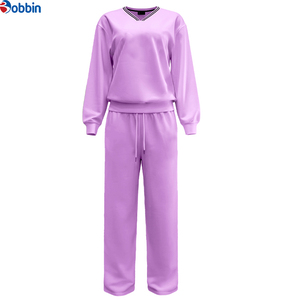 Women's Pink <b>Tracksuit</b> Set V-Neck Long Sleeve Sweatshirt With Drawstring Pants Casual Solid Color Loose Fit Autumn Wear - Product Image 2