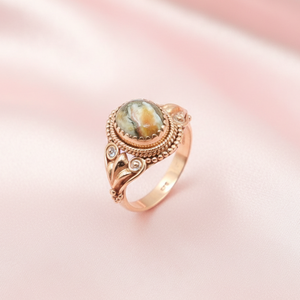 Pure 925 Sterling Silver Oyster Turquoise <b>Ring</b> Gold Yellow Plated Handmade Vintage Boho <b>Statement</b> Adjustable Women Jewelry Her - Product Image 3
