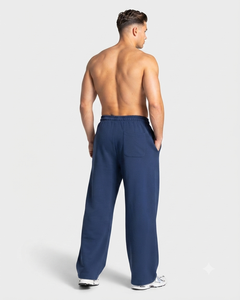 OEM Custom Men's Dark Blue <b>Oversized</b> Contrastline Tracksuit Set Premium Quality Cotton Fleece Hoodie & Wide Leg <b>Sweatpants</b> - Product Image 6