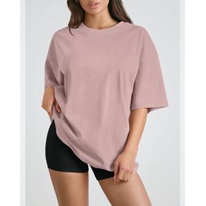 T-shirt de sport pour femme grande taille à col rond en maille 100% coton à manches courtes pour le yoga, la remise en forme, la course à pied, printemps-été, export BD - Product Image 1