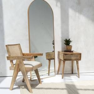 Vandana Orion Optima Rattan <b>Drawer</b> <b>Side</b> <b>Table</b> Modern Natural Woven Accent Furniture Design - Product Image 2