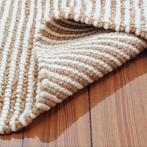 Alfombra Artesanal de Lana y Yute, Alfombra Boho a Rayas Naturales, Ecológica, Rústica, para Sala de Estar, Dormitorio, Decoración del Hogar - Product Image 1