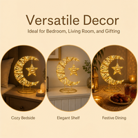 Petite lampe croissant à piles en fil tressé avec ruban satiné crème et étoile suspendue pour la décoration de chevet du Ramadan