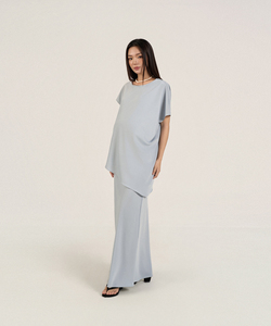 Conjunto de 2 Piezas para Mujer, Verano, Mezcla de Seda, Asimétrico, Elegante, Corte Diagonal, Cuello Redondo, Manga Corta, Casual, Sólido, Transpirable, Elegante - Product Image 4