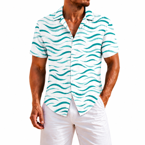 Chemise Hawaïenne Homme Personnalisée à Manches Courtes Imprimée Numérique Motif Vague Tropicale Tricotée Boutonnée Été 320g Respirante ODM - Product Image 3