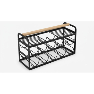 Modern Metal Countertop Wine Rack With Wooden Handle 6 Bottle <b>Freestanding</b> Tabletop Wine Holder Organizer For Home <b>Bar</b> & Kitchen - Product Image 1