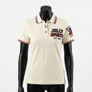 Camiseta Polo de Piqué de Algodón de 220 GSM para Mujer, Beige, Manga Corta, Cuello de Canalé en Contraste, Logotipo Bordado Personalizado, Camisetas Polo para Mujer - Product Image 6