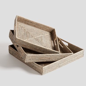 Set of handweaving rattan tray container sustainable wooden trays manufacturer direct cost - Product Image 1