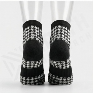 Ankle <b>Socks</b> Plaid Pattern Black White Breathable Knitted Casual Style Adult Size - Product Image 3