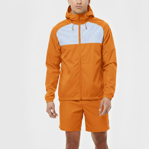 Contrast Color Men's Two Piece Short Tracksuit Set New Style Windbreaker Zip Up Hooded <b>Jacket</b> and Windbreaker Short Set Men - Product Image 3