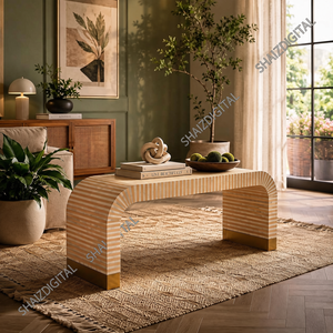 Modern Wood Console Table with <b>Leg</b> Base Curved Entryway Sofa Table Decorative Hall <b>Bench</b> Living Room Furniture - Product Image 2