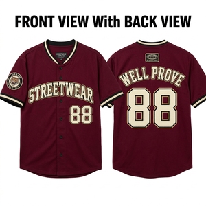 เสื้อเบสบอลสีแดงเลือดหมูแบบสั่งทำพิเศษ แขนสั้น ผ้าตาข่ายโพลีเอสเตอร์ระบายอากาศ 200 GSM ปักลายทวิลทัลล์ แต่งขอบด้านหน้าด้วยผ้าปิ๊ปปิ้ง - Product Image 2