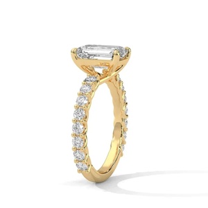 Anillo de Compromiso con Diamante Cultivado en Laboratorio con Corte Esmeralda, Certificado IGI, con Piedras Laterales Pavé, Engaste de Cuatro Puntas en Oro de 10K, 14K, 18K, Plata 925, 935 - Product Image 4