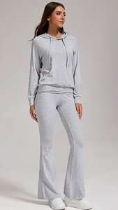 Conjunto de Sudadera con Capucha y Pantalones de Felpa para Mujer, 2 Piezas, Color Sólido, Corte Holgado, Casual, Manga Larga, 100% Algodón, Transpirable - Product Image 2