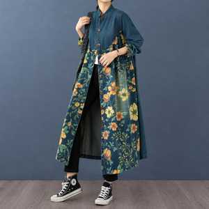 Solid Denim Long <b>Coat</b> Women Mandarin Collar Oversized a Line Mid Length Casual Jacket Colored Wash Breathable Winter - Product Image 4