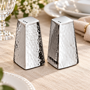 Salières et poivrières en acier inoxydable martelé, forme pyramide argentée, ensemble d'ustensiles de cuisine à paroi simple pour assaisonnements - Product Image 6