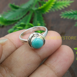 Bague en pierre turquoise bleue, bague en argent Sterling 925, bagues de fiançailles pour femmes, bijoux turquoise, cadeau de noël pour femmes - Product Image 5