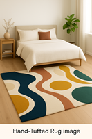 Tapis en laine moderne fait main, blanc, avec un design unique multicolore, écologique, pour la maison et les pique-niques