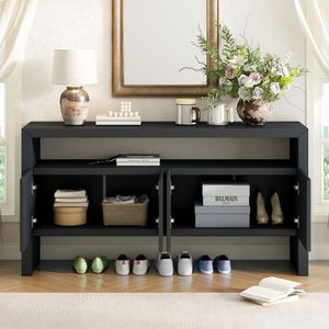 U_Style Credenza Moderna Minimalista a 4 Ante in Legno Massello Impiallacciato da 60 Pollici, Grande Capacità con Ripiano Aperto e Venature Naturali del Legno - Product Image 3
