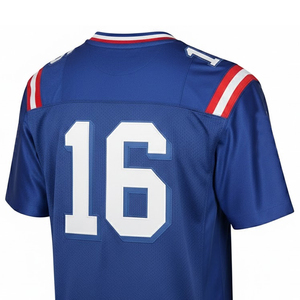 Blue American Football Jersey V-Neck Short Sleeve Sublimated Print Mesh Uniform for Men Number 16 - Product Image 5