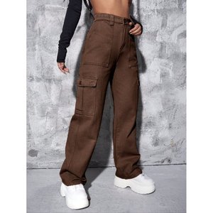 กางเกงยีนส์คาร์โก้สไตล์เกาหลีสีน้ำตาล Y2K สำหรับผู้หญิง เอวสูง ทรงหลวม ยืดได้ มีกระเป๋าหลายช่อง สไตล์ลำลอง สตรีทแวร์ แฟชั่น ไซส์ 26 ถึง 40 - Product Image 3