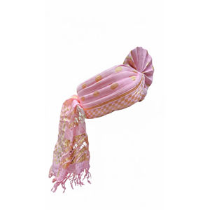 Turbante Barati Rosa Dorado Safa |   Pagdi para Invitados de la Fiesta del Novio - Product Image 1