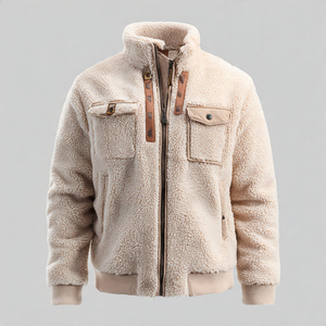 Chest Pocket Sherpa Jacket Men's Winter Street Fashion Sherpa Fleece Jackets Men OEM Zipper Polar Sherpa Fleece <b>Coat</b> Warm Up - Product Image 2